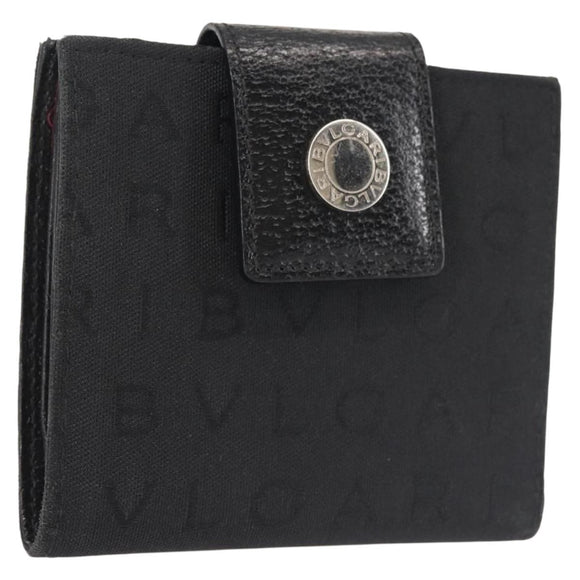 BVLGARI Logo Mania Bifold Wallet Canvas Black Auth am9073