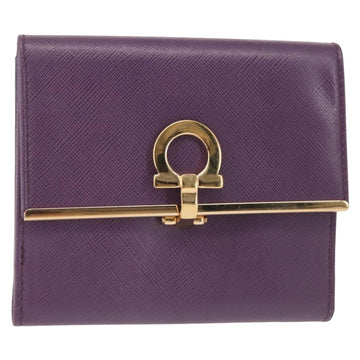 Salvatore Ferragamo Gancini Wallet Leather Purple Gold Auth am9074
