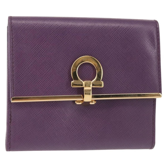 Salvatore Ferragamo Gancini Wallet Leather Purple Gold Auth am9074