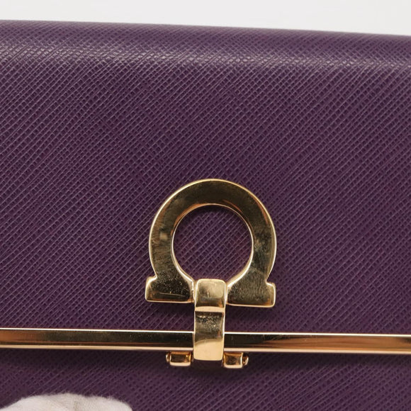 Salvatore Ferragamo Gancini Wallet Leather Purple Gold Auth am9074
