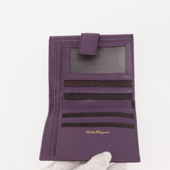 Salvatore Ferragamo Gancini Wallet Leather Purple Gold Auth am9074