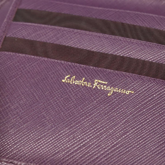 Salvatore Ferragamo Gancini Wallet Leather Purple Gold Auth am9074