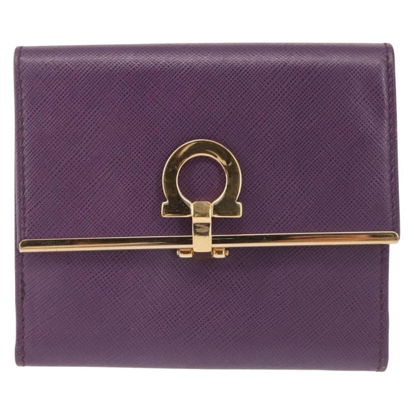 Salvatore Ferragamo Gancini Wallet Leather Purple Gold Auth am9074
