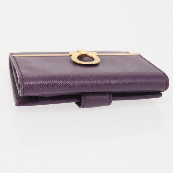 Salvatore Ferragamo Gancini Wallet Leather Purple Gold Auth am9074