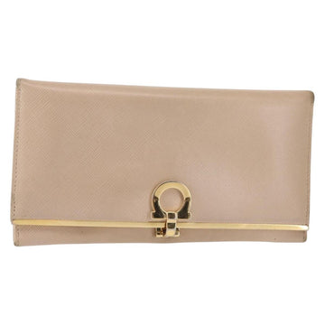 Salvatore Ferragamo Gancini Long Wallet Leather Beige Gold Auth am9075