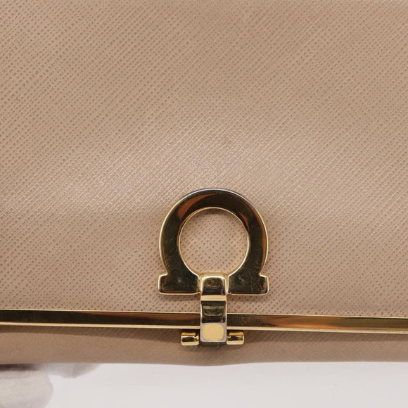 Salvatore Ferragamo Gancini Long Wallet Leather Beige Gold Auth am9075