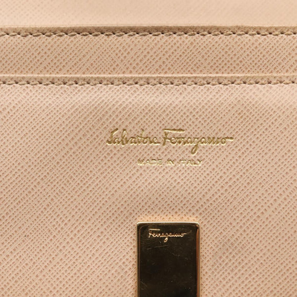 Salvatore Ferragamo Gancini Long Wallet Leather Beige Gold Auth am9075