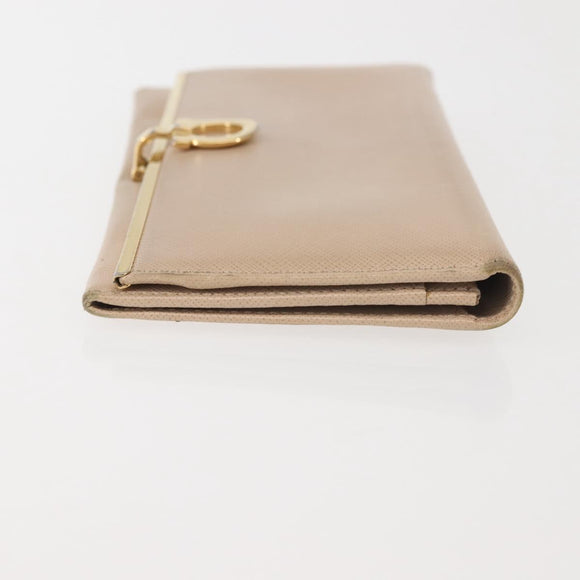 Salvatore Ferragamo Gancini Long Wallet Leather Beige Gold Auth am9075