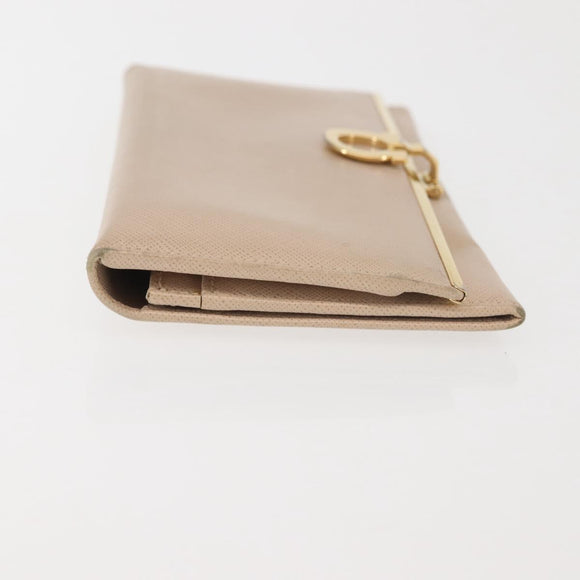 Salvatore Ferragamo Gancini Long Wallet Leather Beige Gold Auth am9075