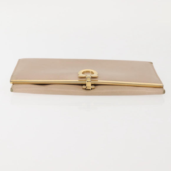 Salvatore Ferragamo Gancini Long Wallet Leather Beige Gold Auth am9075