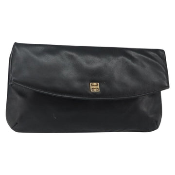 GIVENCHY Clutch Bag Leather Black Gold Auth am9079
