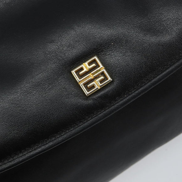 GIVENCHY Clutch Bag Leather Black Gold Auth am9079