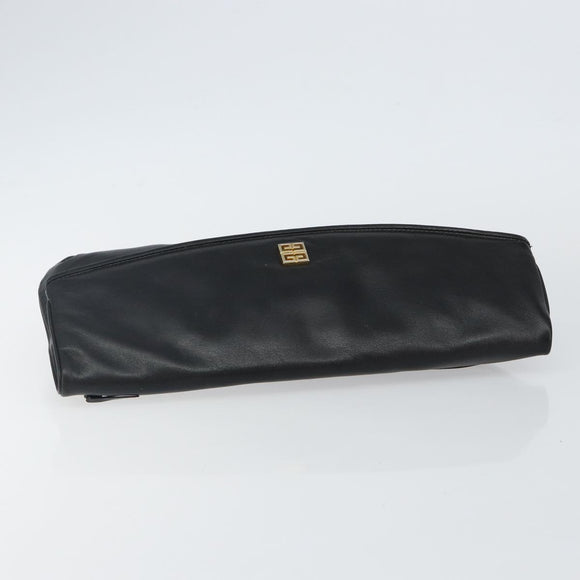 GIVENCHY Clutch Bag Leather Black Gold Auth am9079