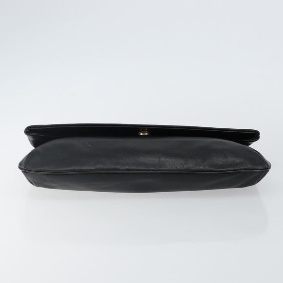 GIVENCHY Clutch Bag Leather Black Gold Auth am9079