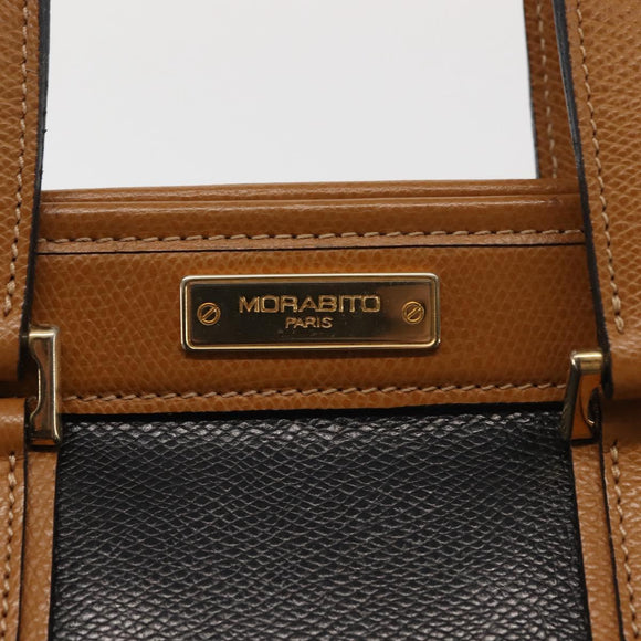 MORABITO Hand Bag Leather Navy Gold Auth am9080