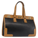 MORABITO Hand Bag Leather Navy Gold Auth am9080-1