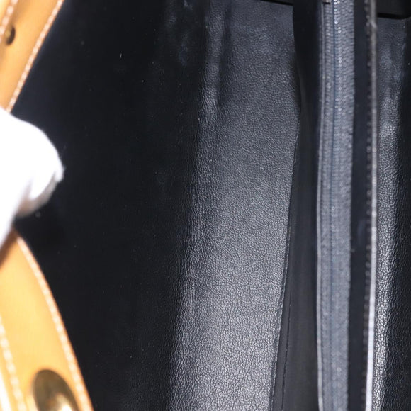 MORABITO Hand Bag Leather Navy Gold Auth am9080