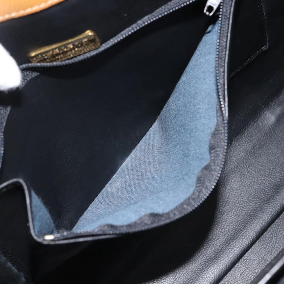 MORABITO Hand Bag Leather Navy Gold Auth am9080