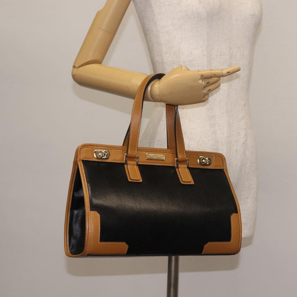 MORABITO Hand Bag Leather Navy Gold Auth am9080