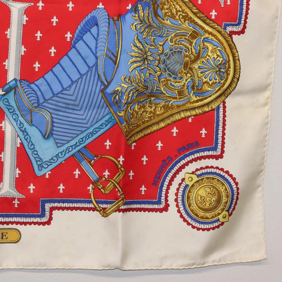 HERMES Carre 90 Scarf ""SELLES A HOUSSE"" Silk Red Auth am9081