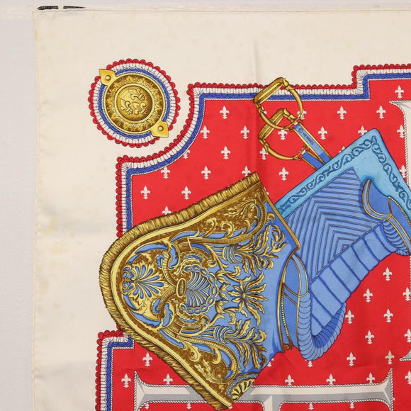 HERMES Carre 90 Scarf ""SELLES A HOUSSE"" Silk Red Auth am9081