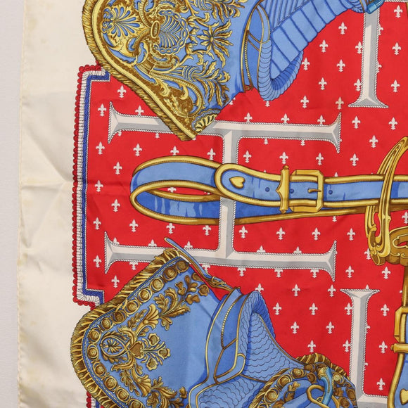 HERMES Carre 90 Scarf ""SELLES A HOUSSE"" Silk Red Auth am9081