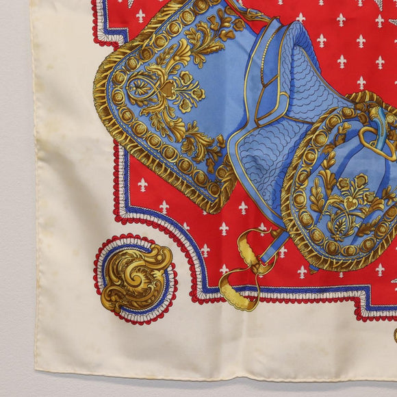 HERMES Carre 90 Scarf ""SELLES A HOUSSE"" Silk Red Auth am9081