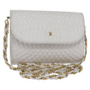 BALLY Chain Shoulder Bag Leather White Gold Auth am9085-1
