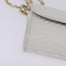BALLY Chain Shoulder Bag Leather White Gold Auth am9085-9