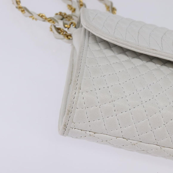 BALLY Chain Shoulder Bag Leather White Gold Auth am9085