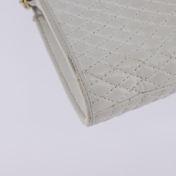 BALLY Chain Shoulder Bag Leather White Gold Auth am9085