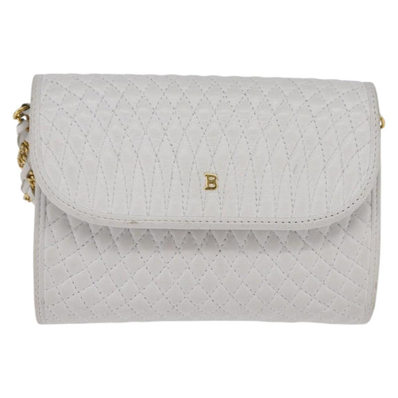 BALLY Chain Shoulder Bag Leather White Gold Auth am9085