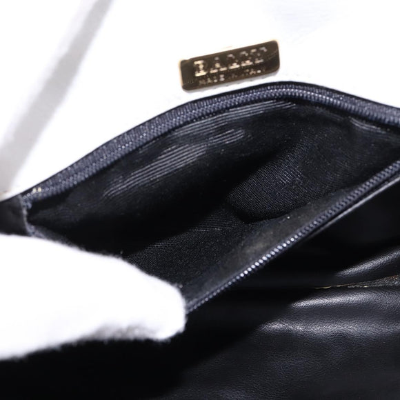 BALLY Chain Shoulder Bag Leather White Gold Auth am9085