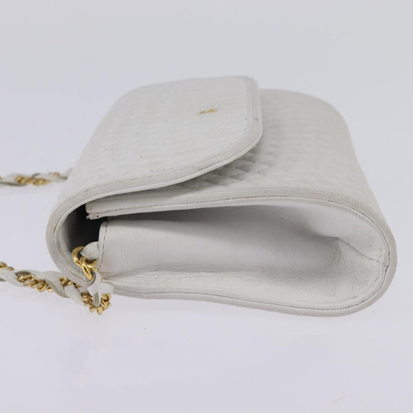BALLY Chain Shoulder Bag Leather White Gold Auth am9085