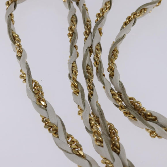 BALLY Chain Shoulder Bag Leather White Gold Auth am9085