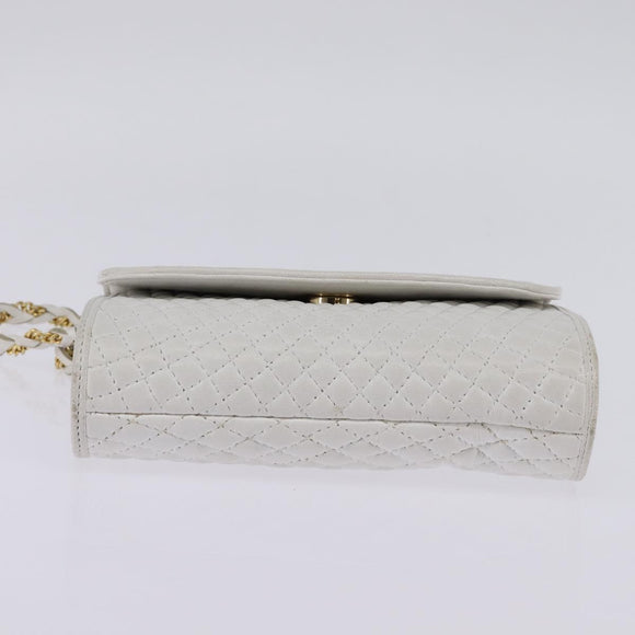 BALLY Chain Shoulder Bag Leather White Gold Auth am9085