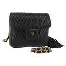 BALLY Chain Shoulder Bag Leather Black Gold Auth am9086-1