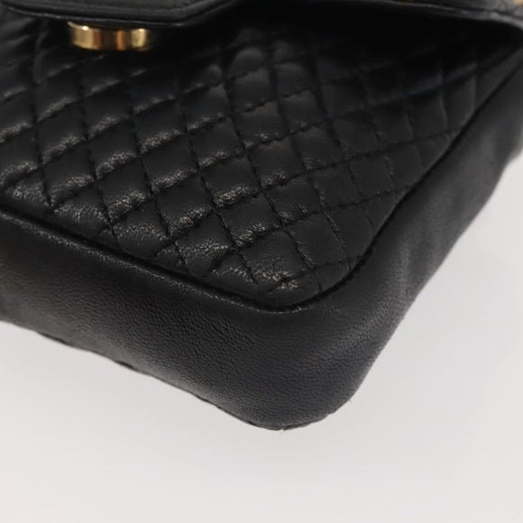 BALLY Chain Shoulder Bag Leather Black Gold Auth am9086
