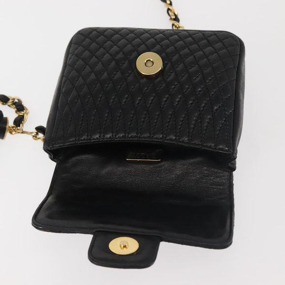 BALLY Chain Shoulder Bag Leather Black Gold Auth am9086