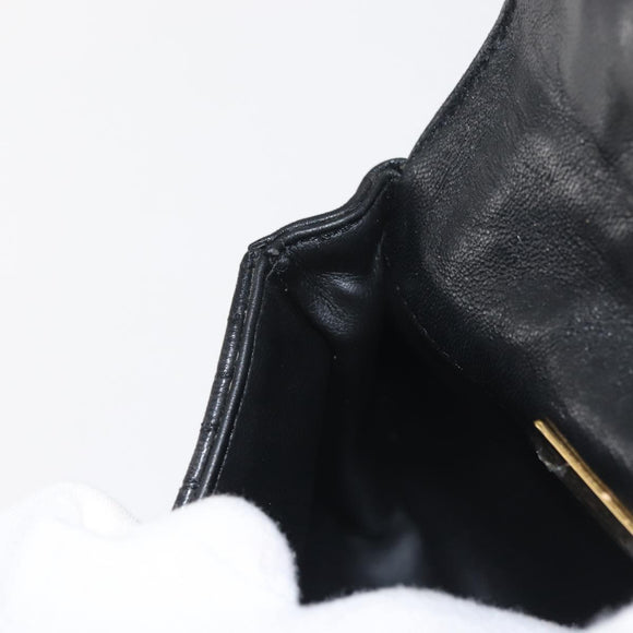 BALLY Chain Shoulder Bag Leather Black Gold Auth am9086