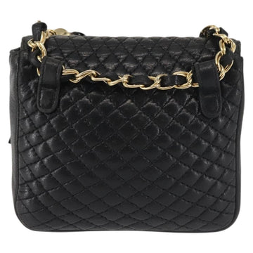 BALLY Chain Shoulder Bag Leather Black Gold Auth am9086 - 0