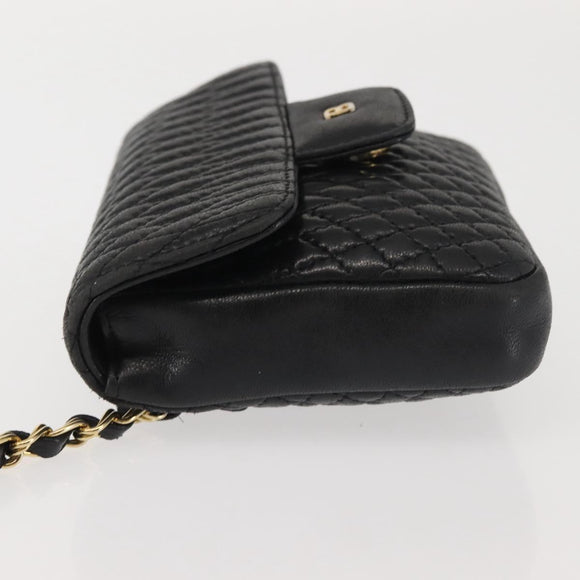 BALLY Chain Shoulder Bag Leather Black Gold Auth am9086