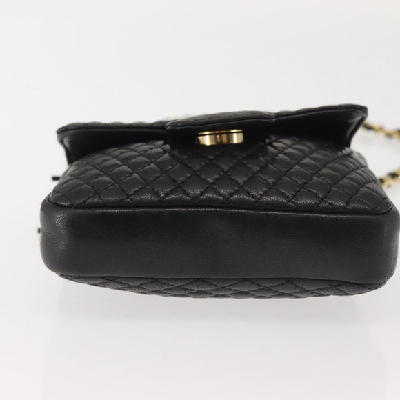 BALLY Chain Shoulder Bag Leather Black Gold Auth am9086