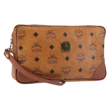 MCM Logogram Vicetos Clutch Bag PVC Leather Brown Gold Auth am9101