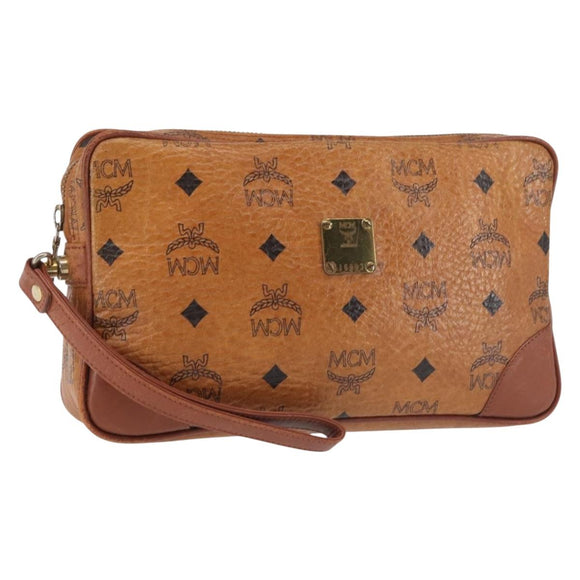 MCM Logogram Vicetos Clutch Bag PVC Leather Brown Gold Auth am9101