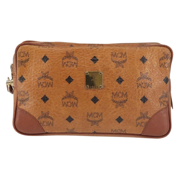 MCM Logogram Vicetos Clutch Bag PVC Leather Brown Gold Auth am9101