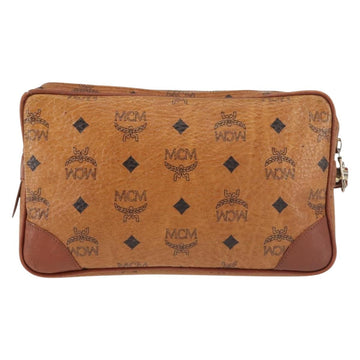 MCM Logogram Vicetos Clutch Bag PVC Leather Brown Gold Auth am9101 - 0