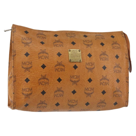 MCM Logogram Vicetos Clutch Bag PVC Leather Brown Gold Auth am9102