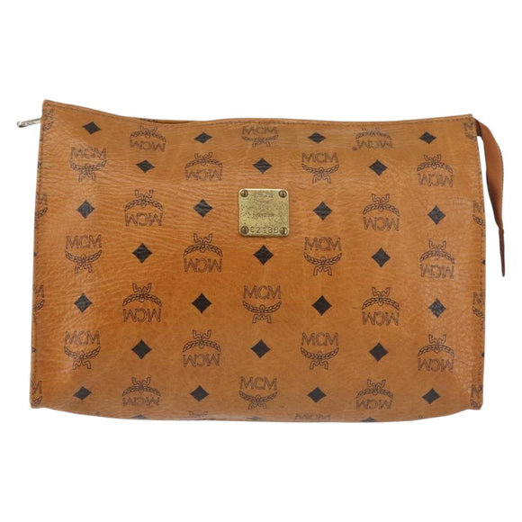 MCM Logogram Vicetos Clutch Bag PVC Leather Brown Gold Auth am9102