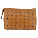 MCM Logogram Vicetos Clutch Bag PVC Leather Brown Gold Auth am9102-3